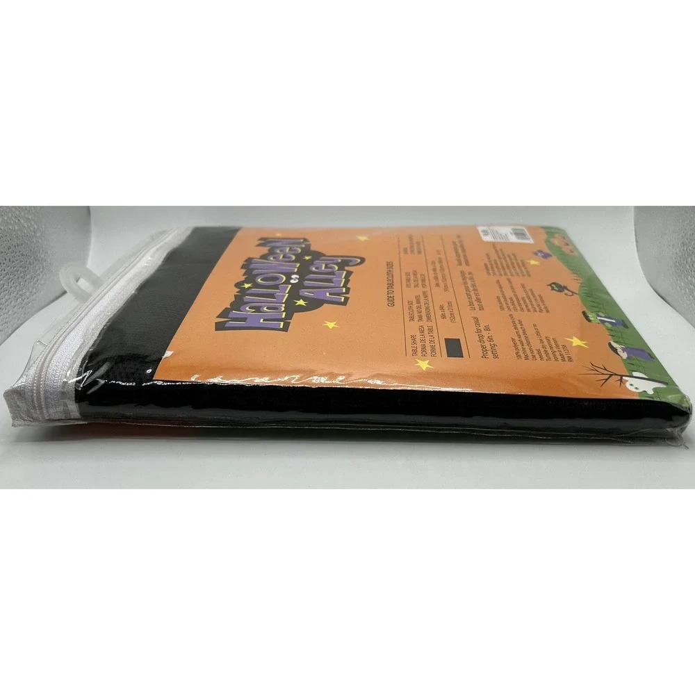 Halloween Alley Black Lace Dancing Skeleton Pumpkin Tablecloth 60in‎ X 84in